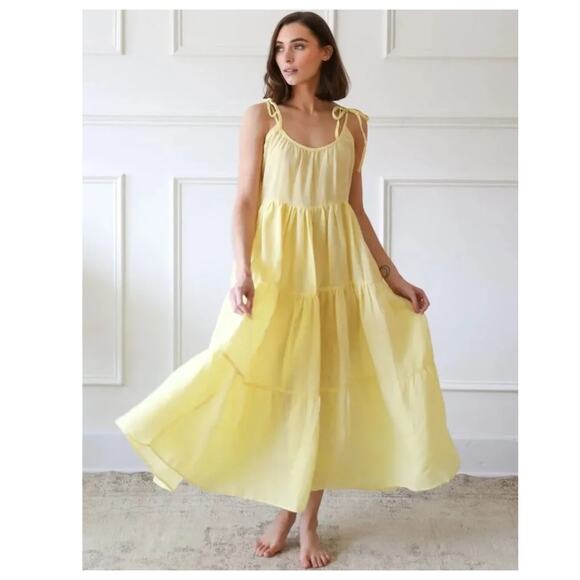 Mille Dresses & Skirts - NWT Mille Resort & Travel Maui Lemonade Yellow Linen Maxi Dress Size Medium